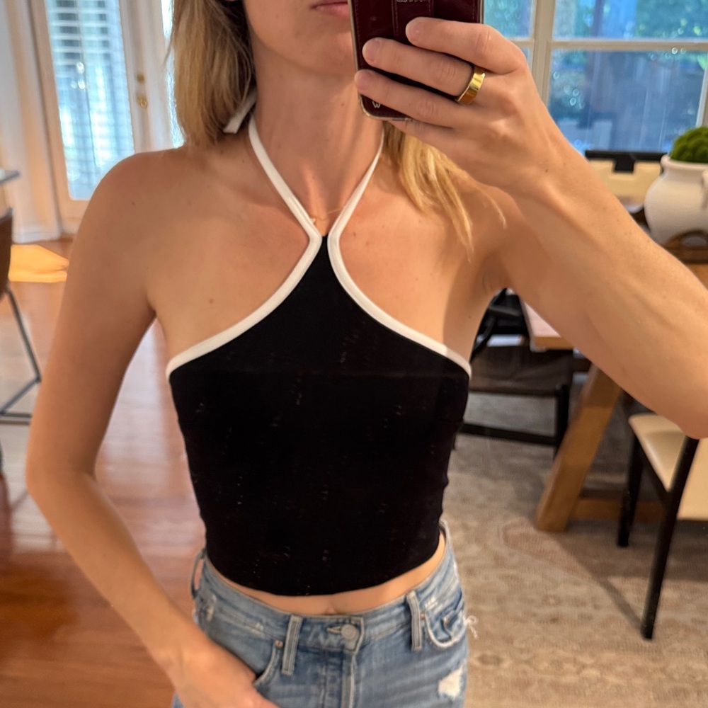 Superdown Black and White Halter Crop Top